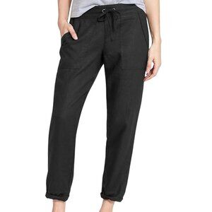 Athleta Linen Ankle Pants Black Pockets Drawstring Size 10